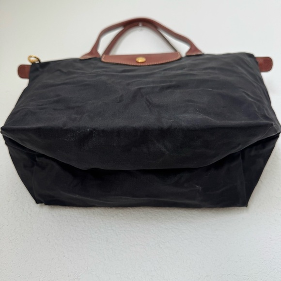 Longchamp Le Pliage Original M Tote Bag Black with Brown Leather Trim - Picture 8 of 15
